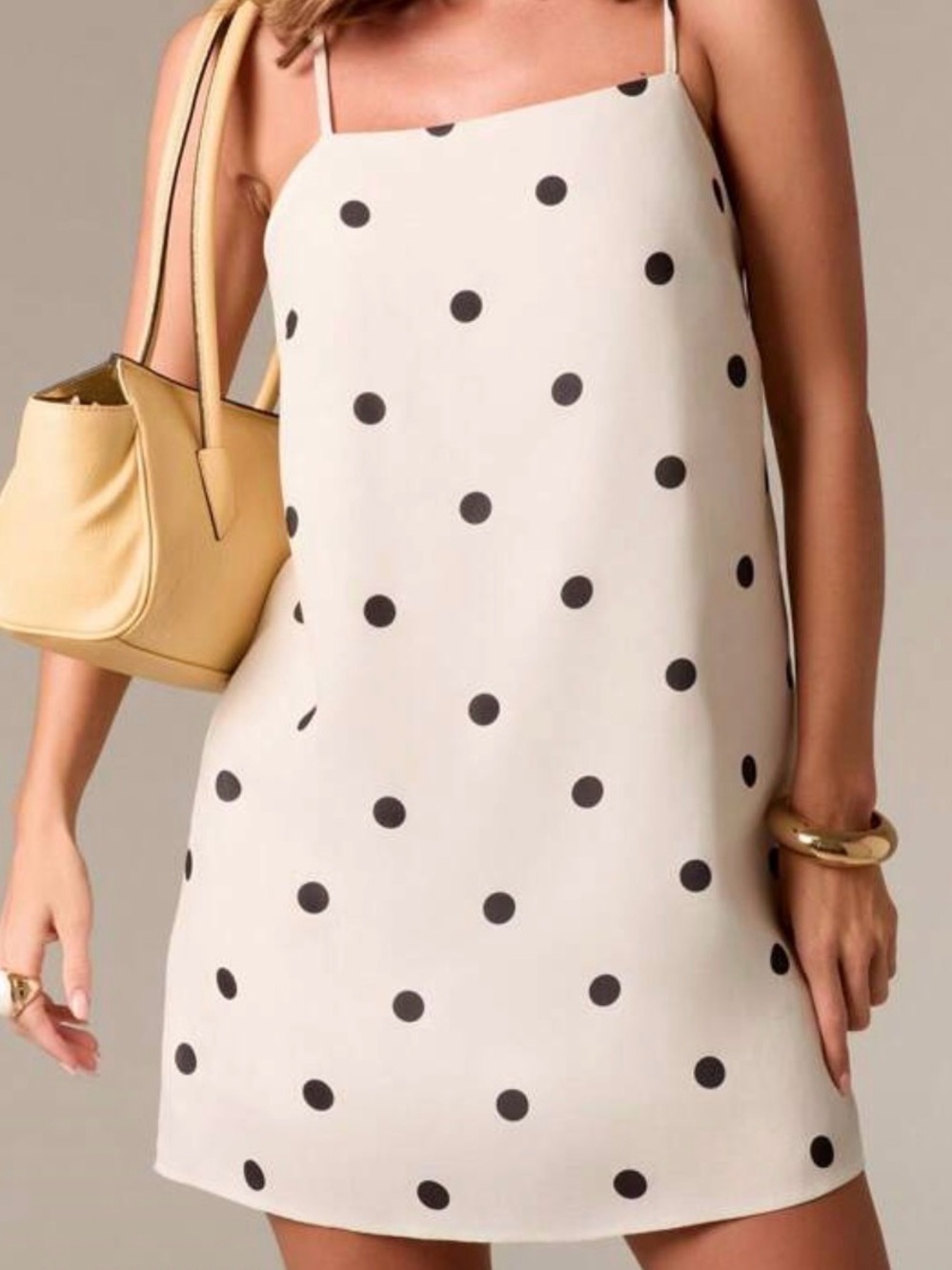 Polka Dot Spaghetti-Strap Summer Dress - Cream with Black Dots